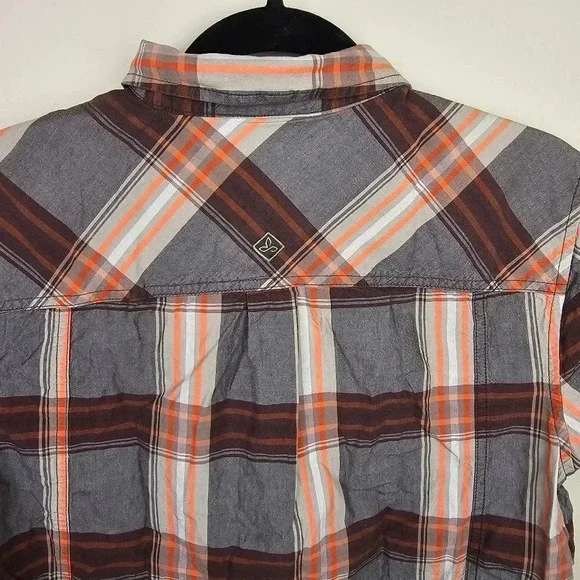 Prana Men's Orange Brown Plaid Lukas Shirt Short Sleeve Button Front Size Small - Picture 7 of 9